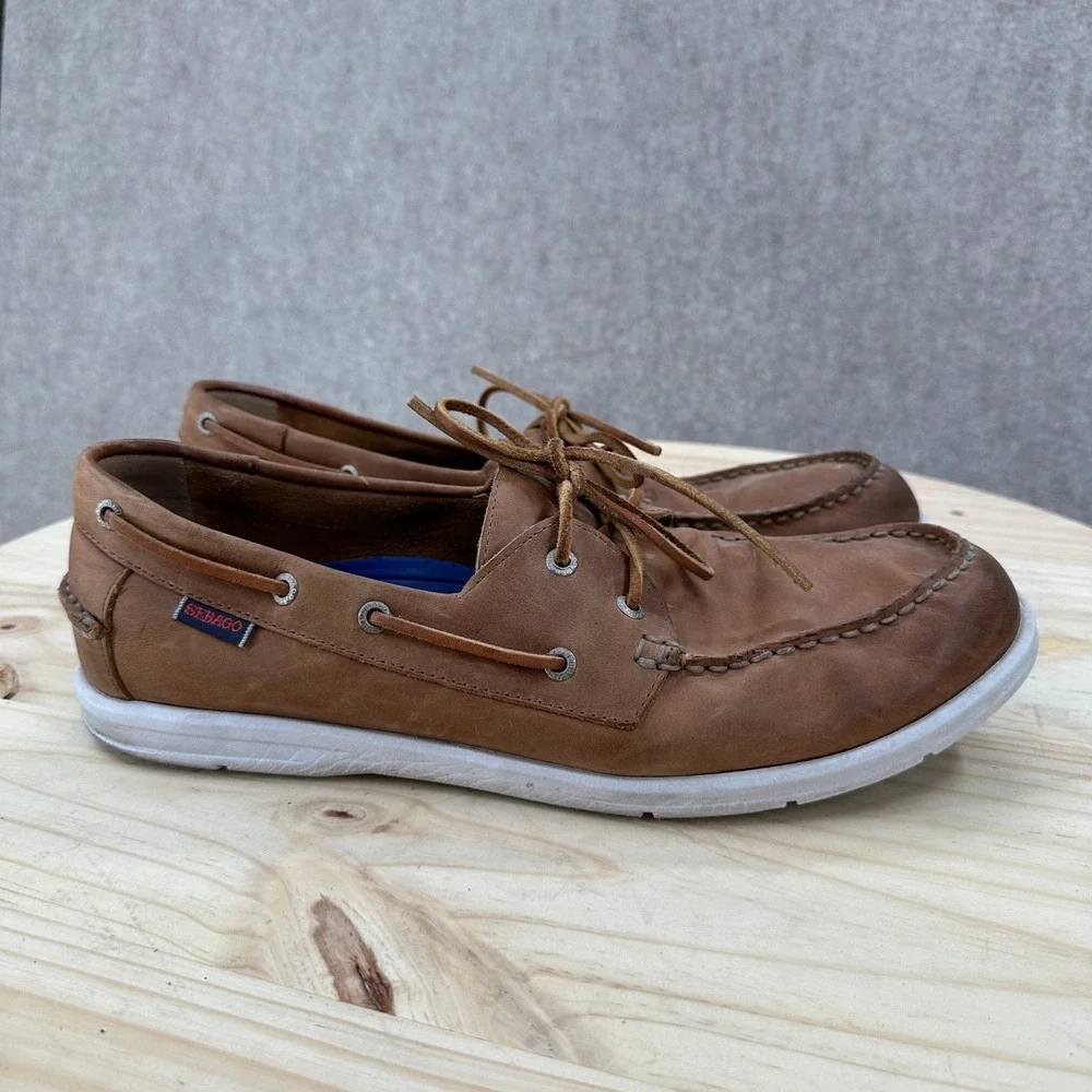 Sebago Litesides Mens 13W Brown Leather Boat Shoes Moc Toe Casual Deck‎